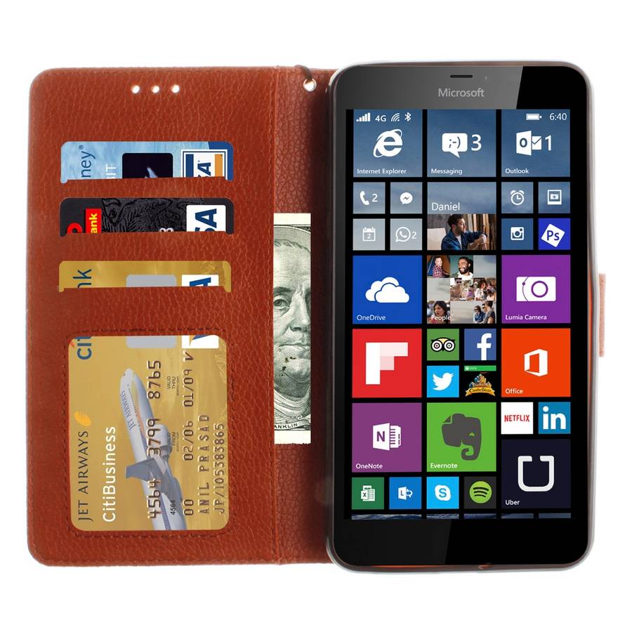 For Microsoft Lumia 640 XL Litchi Texture Horizontal Flip Leather Case with Holder & C ... (Brown)