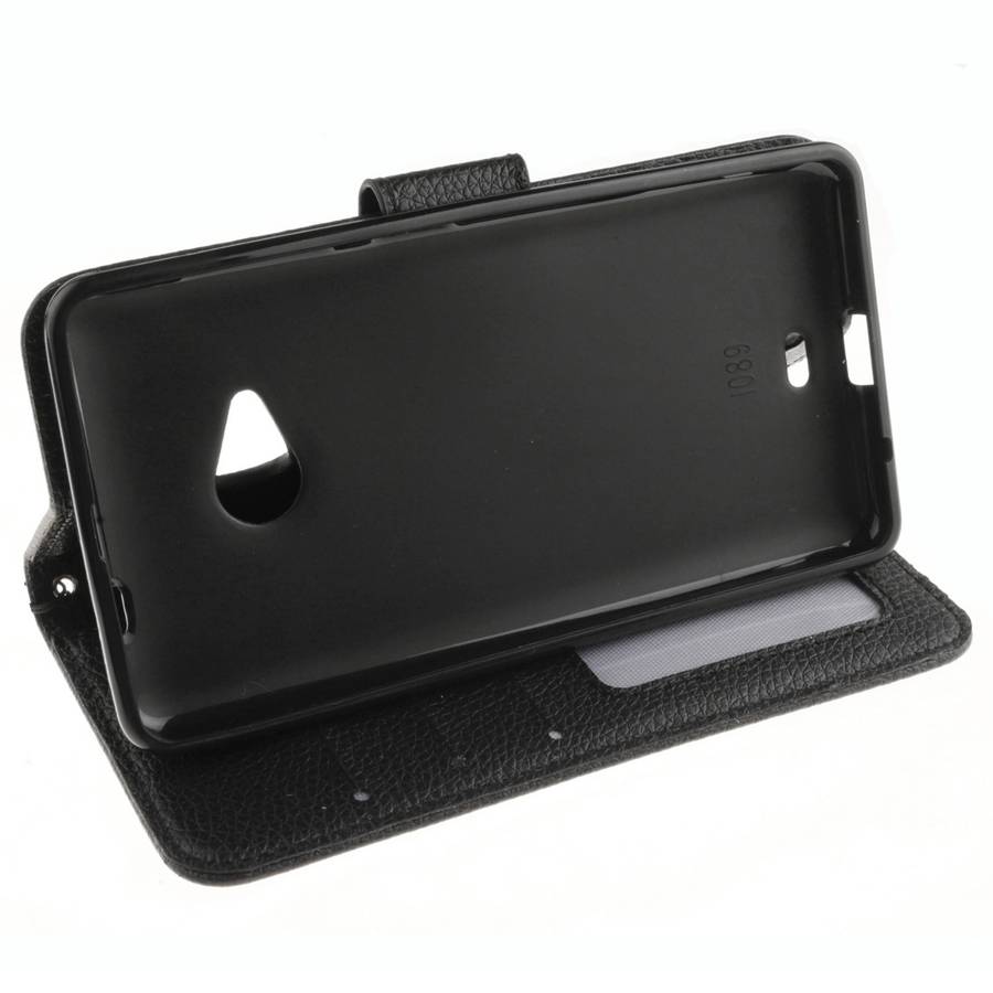 For Microsoft Lumia 535 Litchi Texture Horizontal Flip Leather Case with Holder & Card ... (Black)