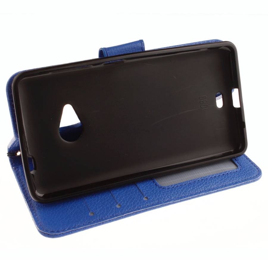 For Microsoft Lumia 535 Litchi Texture Horizontal Flip Leather Case with Holder & Card ... (Blue)