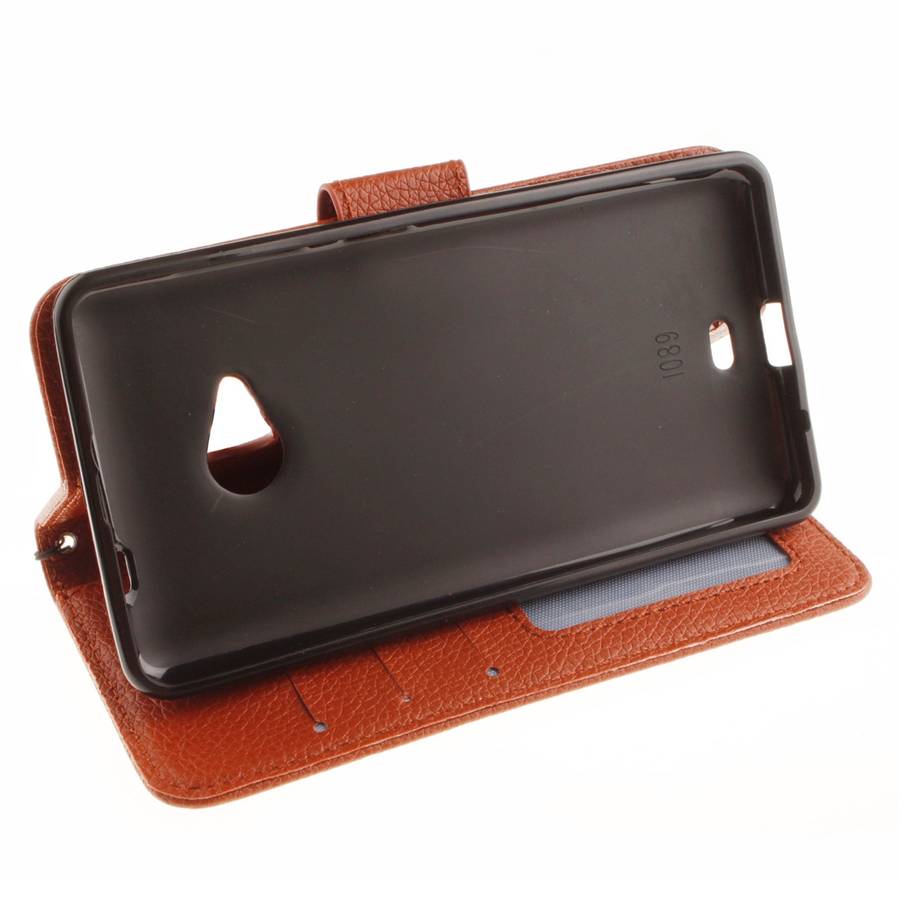 For Microsoft Lumia 535 Litchi Texture Horizontal Flip Leather Case with Holder & Card ... (Brown)