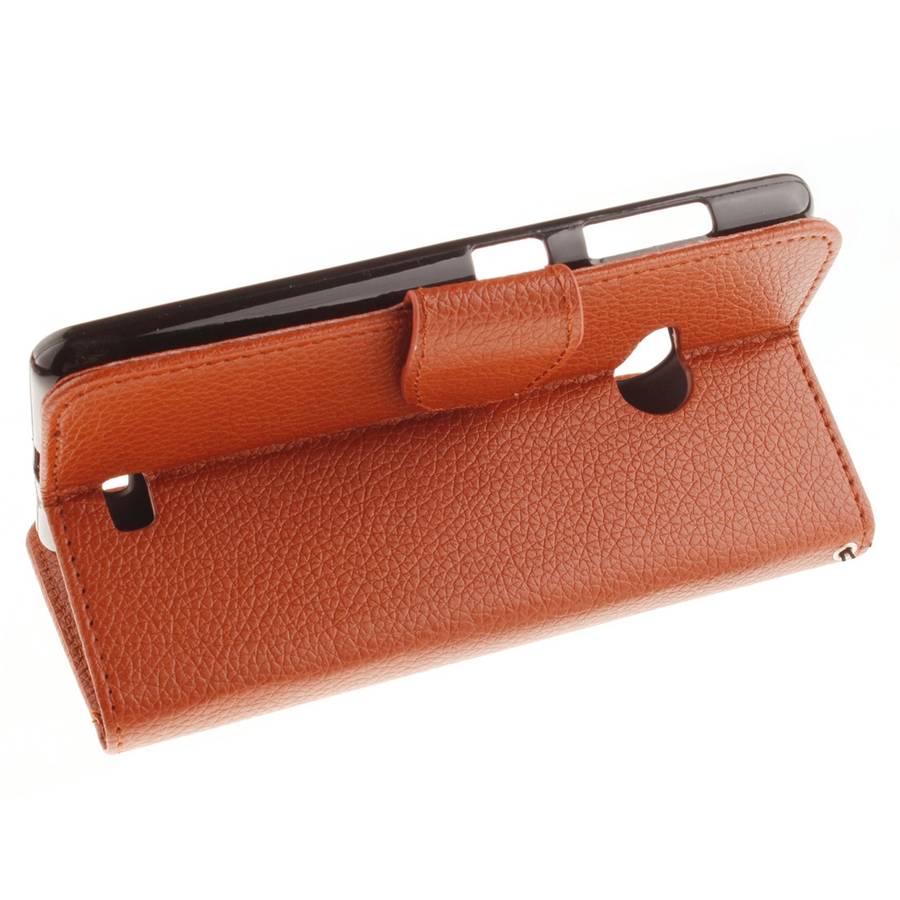 For Microsoft Lumia 535 Litchi Texture Horizontal Flip Leather Case with Holder & Card ... (Brown)