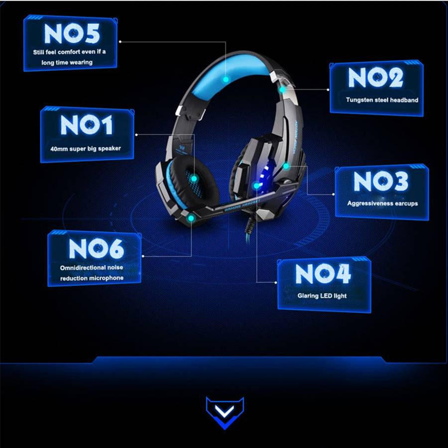 KOTION EACH G9000 3.5mm Game Gaming Headphone Headset Earphone Headband with Micr ... (Black Blue)