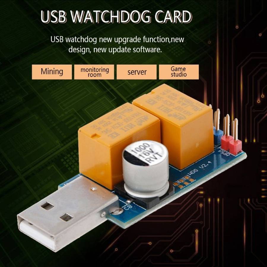 USB Watchdog Card Double Relay Unattended Automatic Restart Blue Screen Crash Timer Reboot for 24H
