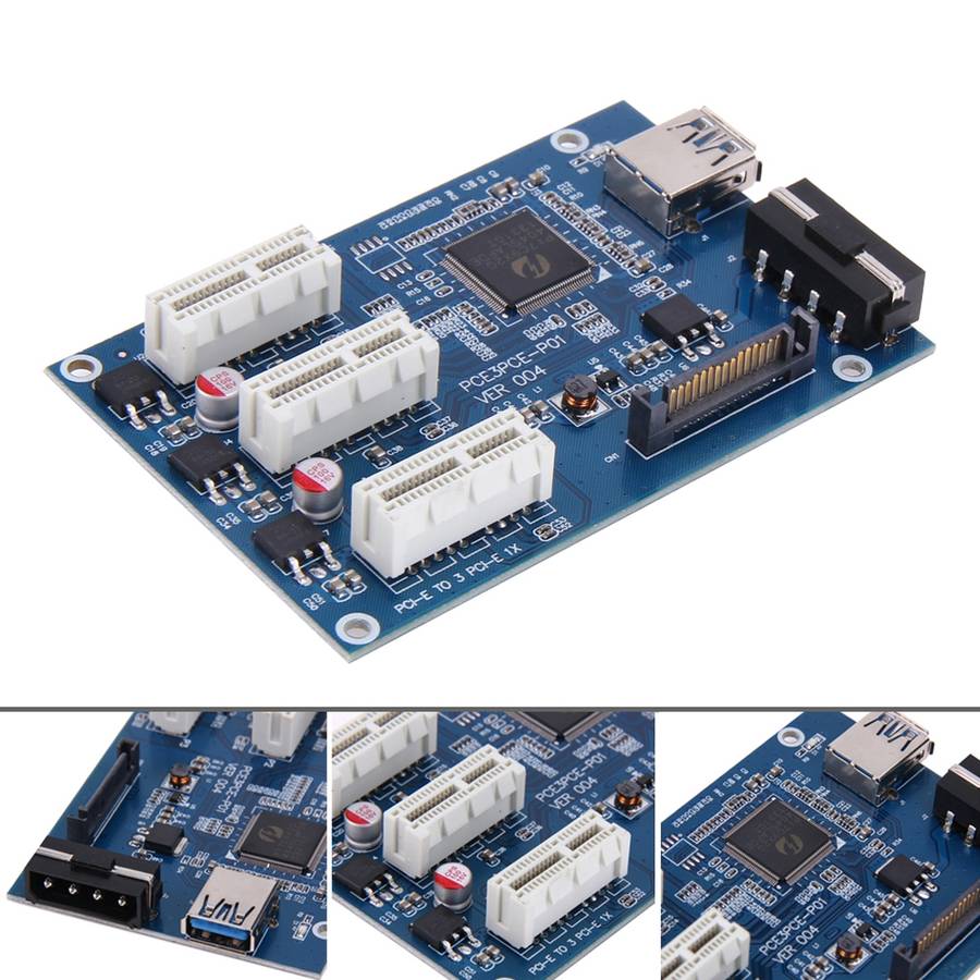 PCI-E 1 to 3 PCI Express 1 Slots Riser Card 3 PCI-E Slot Adapter PCI-E Port Multiplier ... (Blue)