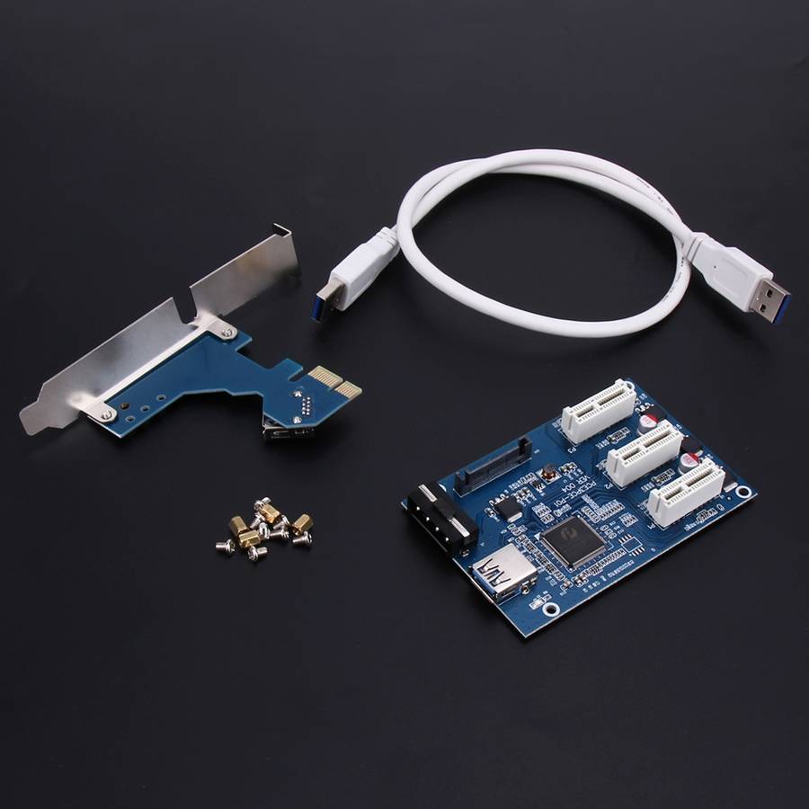 PCI-E 1 to 3 PCI Express 1 Slots Riser Card 3 PCI-E Slot Adapter PCI-E Port Multiplier ... (Blue)