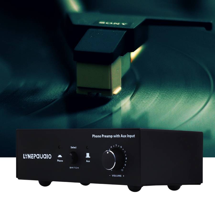 B855 LINEPAUDIO Phone Prephonograph Signal Amplifier with Auxiliary Input and Volume C ... (Black)