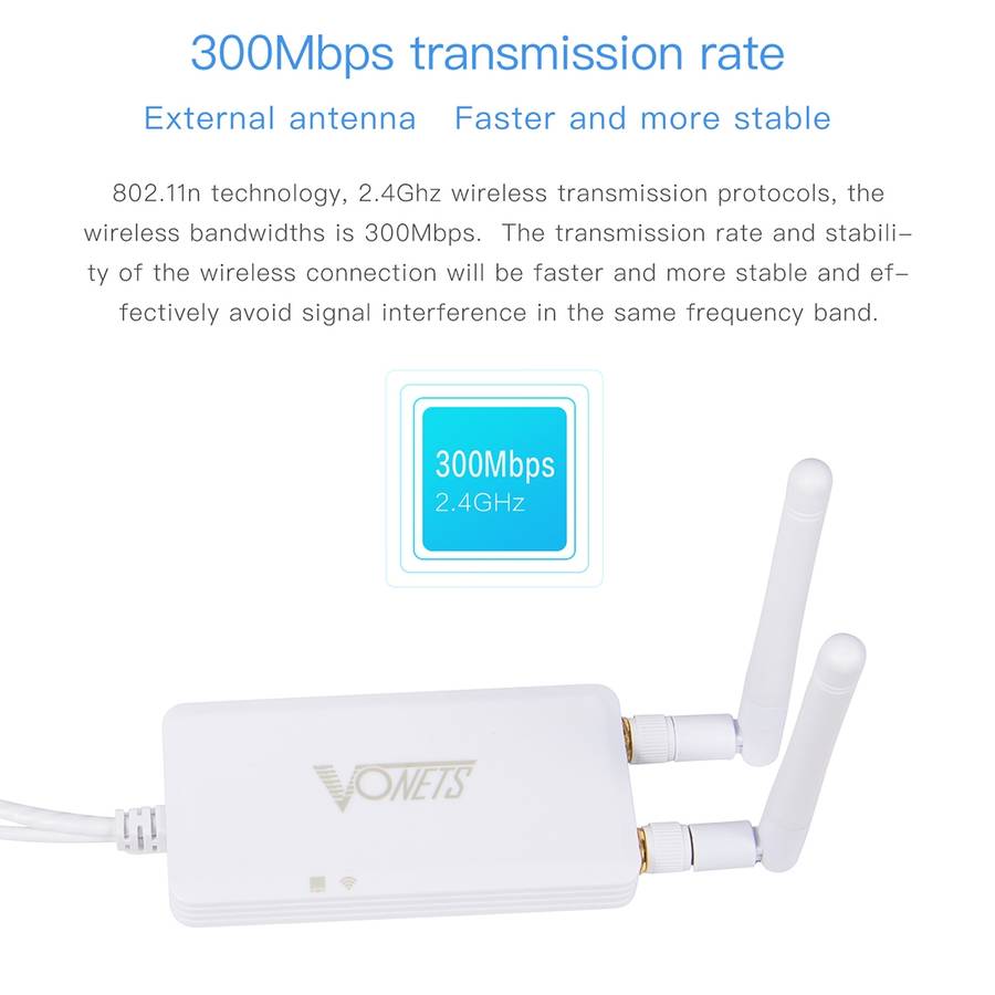 VONETS VAP11S 2.4G Mini Wireless Bridge 300Mbps WiFi Repeater with 2 Antennas