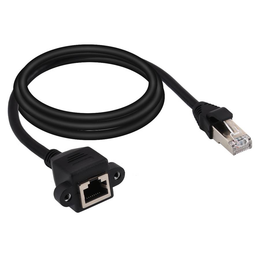 RJ45 Female to Male CAT6E Network Panel Mount Screw Lock Extension Cable, Length: 2m