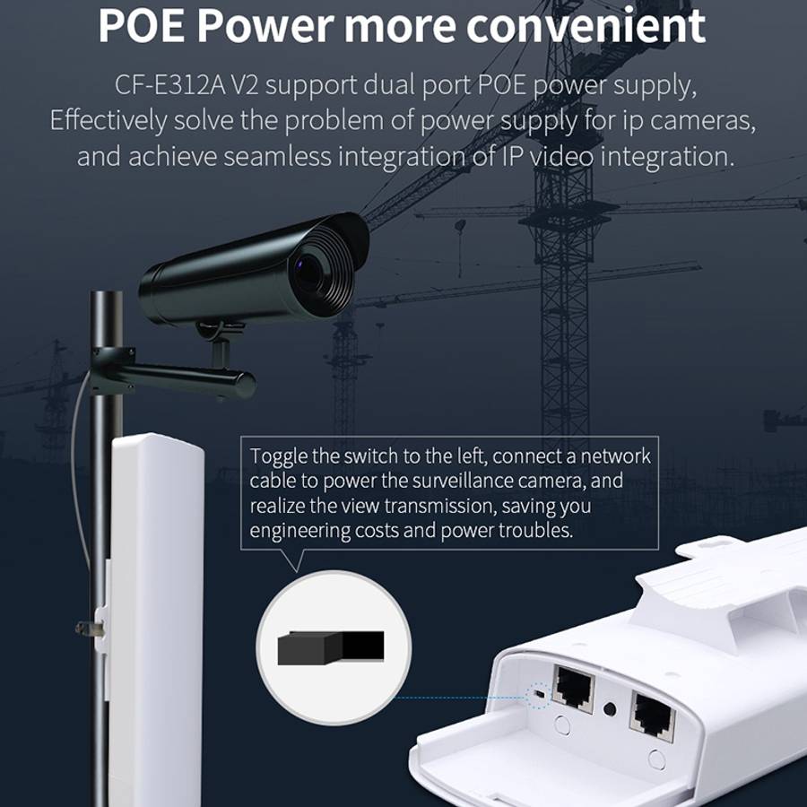 COMFAST CF-E312A Qualcomm AR9344 5.8GHz 300Mbps/s Outdoor ABS Wireless Network Bridge with POE Ada