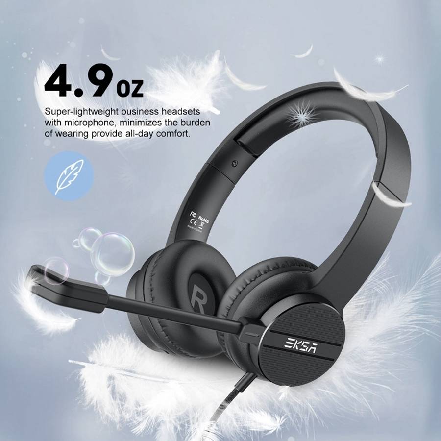 EKSA H12 USB Plug Head-mounted Noise Reduction Wired Headset with Microphone(Black)