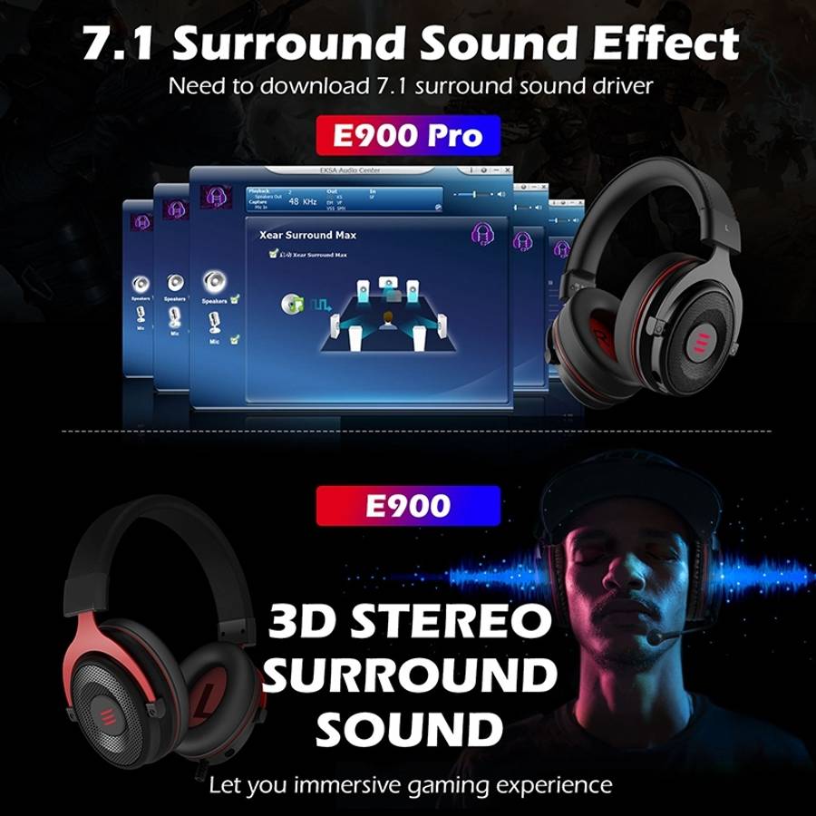 EKSA E900 PLUS 7.1 Gaming Wire-Controlled Head-mounted USB Luminous Gaming Headset wit ... (Black)