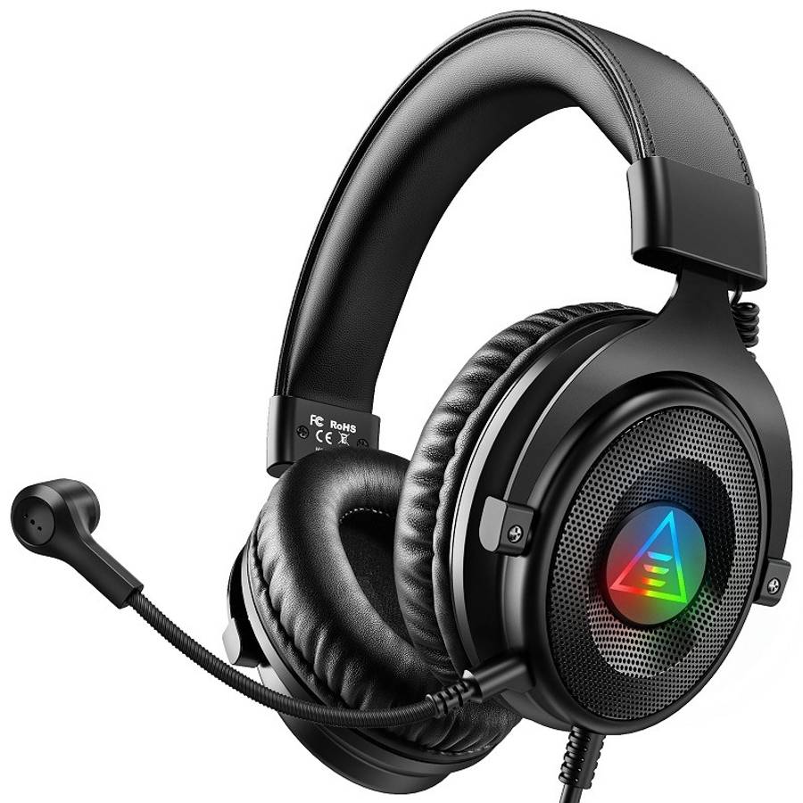 EKSA E900DL Standard 3D Surround Gaming Wire-Controlled Head-mounted USB Luminous Gami ... (Black)