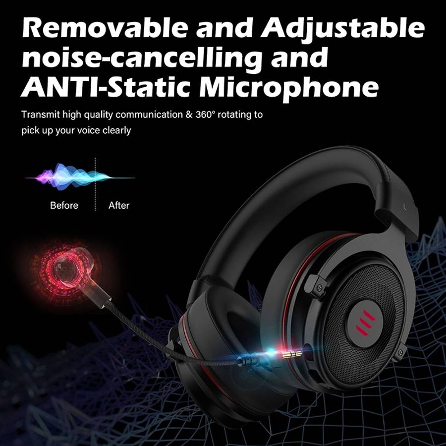 EKSA E900DL Standard 3D Surround Gaming Wire-Controlled Head-mounted USB Luminous Gami ... (Black)