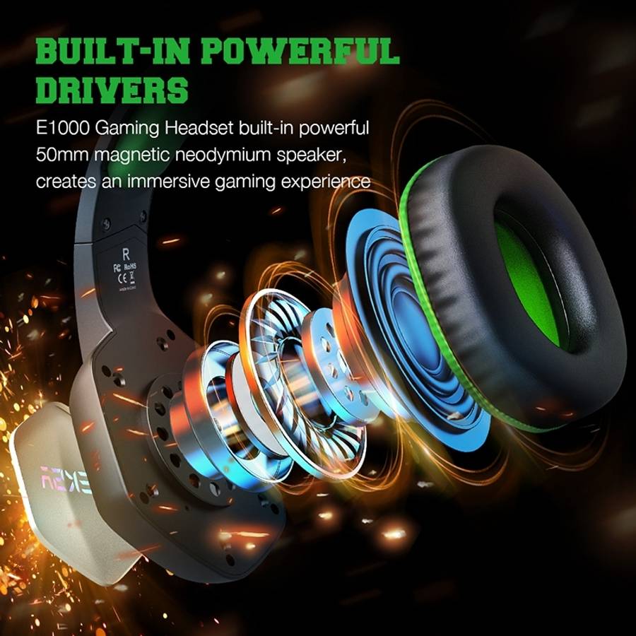 EKSA E1000 7.1-channel USB RGB Luminous Gaming Wire-controlled Headset with Microphone(Black Grey)