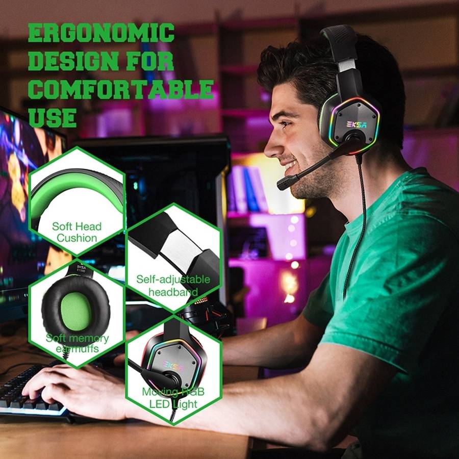 EKSA E1000 7.1-channel USB RGB Luminous Gaming Wire-controlled Headset with Microphone(Black Grey)