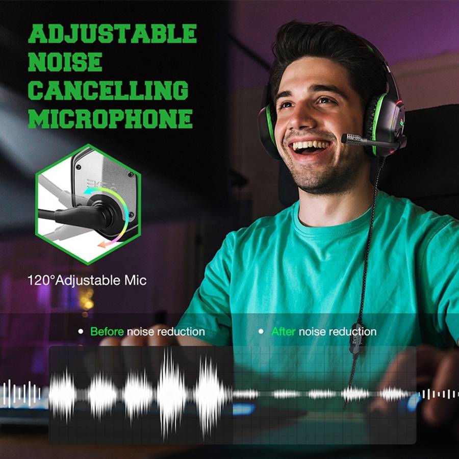 EKSA E1000 7.1-channel USB RGB Luminous Gaming Wire-controlled Headset with Microphone(Black Grey)