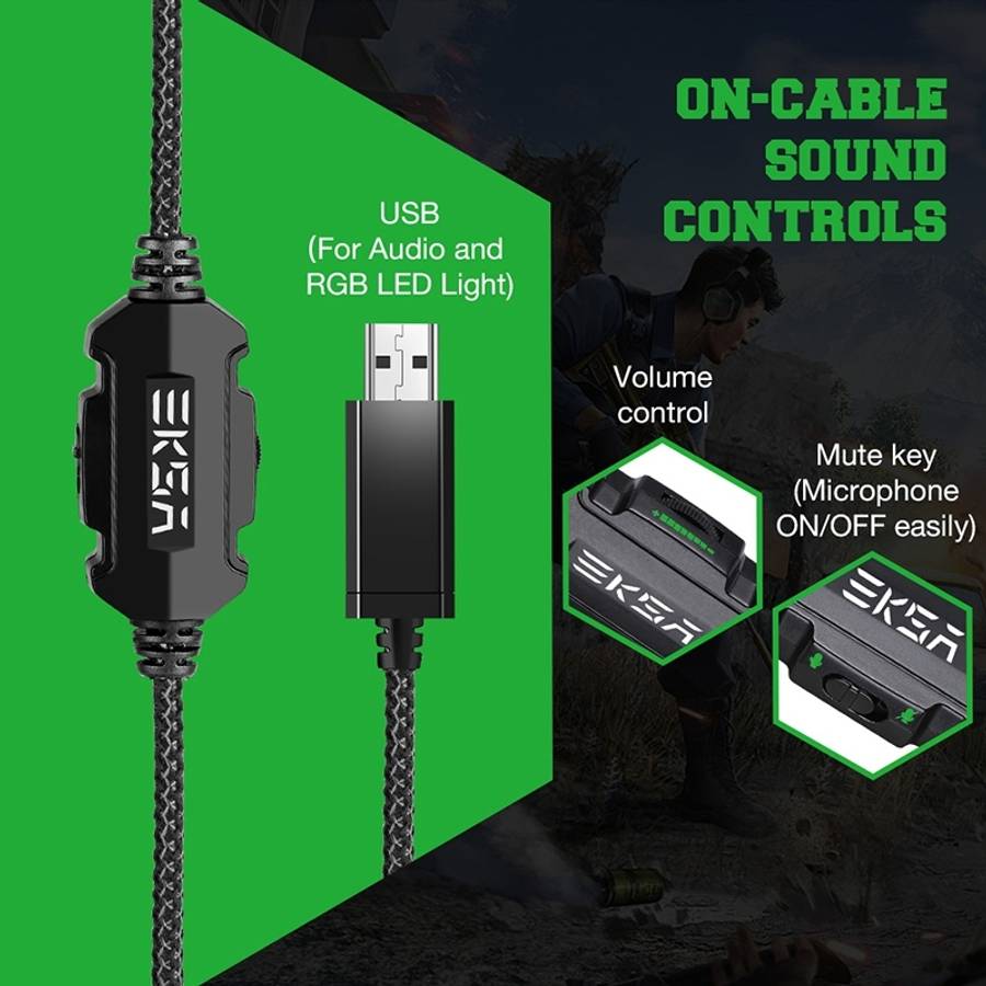 EKSA E1000 7.1-channel USB RGB Luminous Gaming Wire-controlled Headset with Microphone(Black Grey)