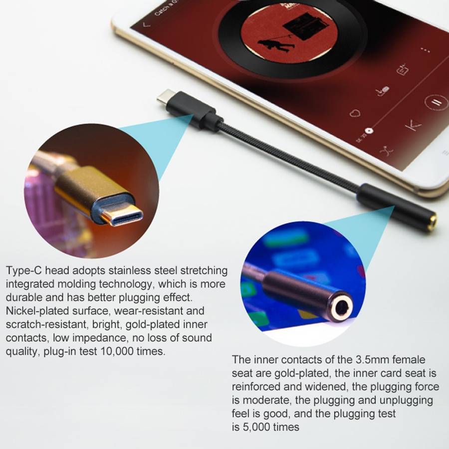 TA11-R USB-C / Type-C Male to 3.5mm Audio Female TPE Braid Earphone Adapter(Black)