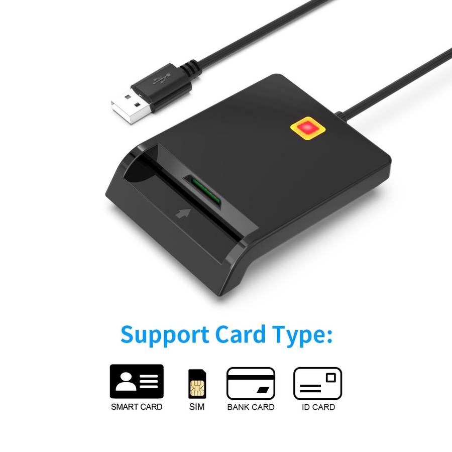 Rcoketek CR301 USB Plug Smart CAC Card Reader USB 2.0 Bank Card SIM Card Tax Reader (Black)