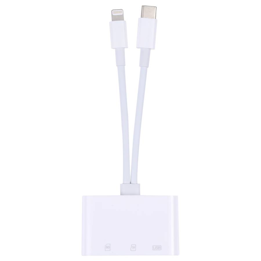 NK-103Pro 3 in 1 8 Pin + USB-C / Type-C Male to USB + TF / SD Card Reader