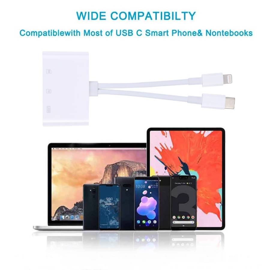 NK-103Pro 3 in 1 8 Pin + USB-C / Type-C Male to USB + TF / SD Card Reader