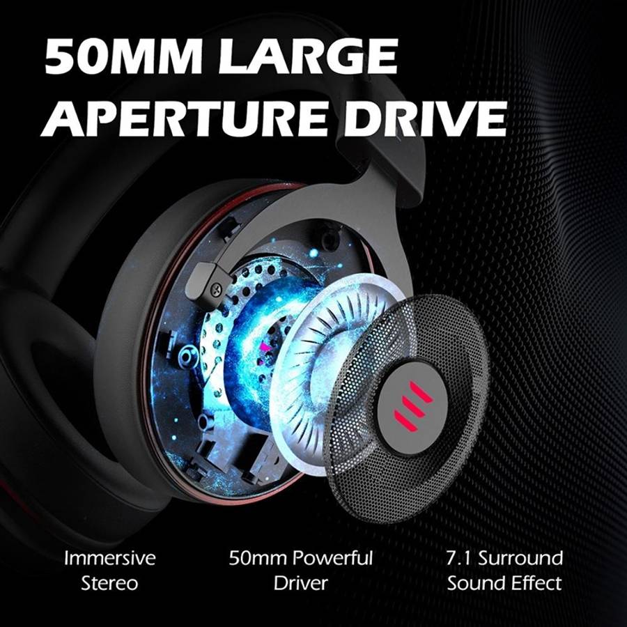 EKSA E900 Standard 3D Surround Gaming Wire-Controlled Head-mounted USB Luminous Gaming H ... (Red)