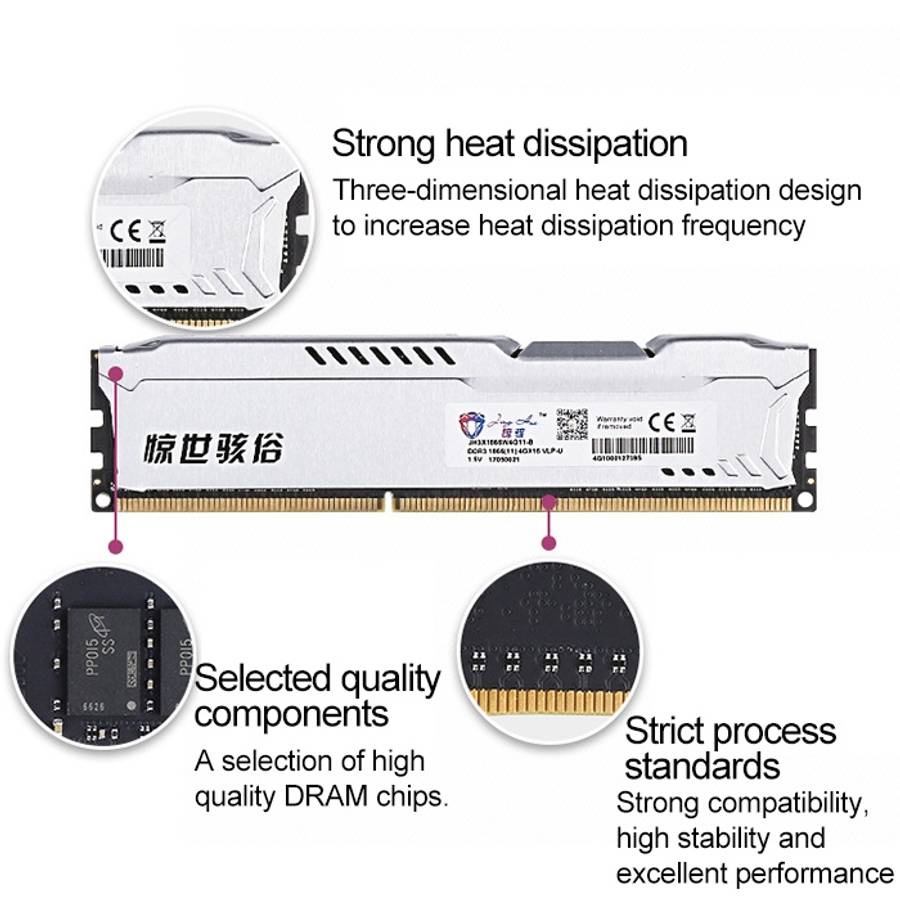JingHai 1.5V DDR3 1600MHz 4GB Memory RAM Module for Desktop PC