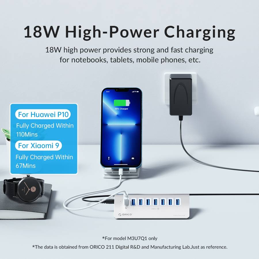 ORICO M3U7 Aluminum Alloy 7-Port USB 3.2 Gen1 5Gbps HUB with 0.5m Cable(Silver)