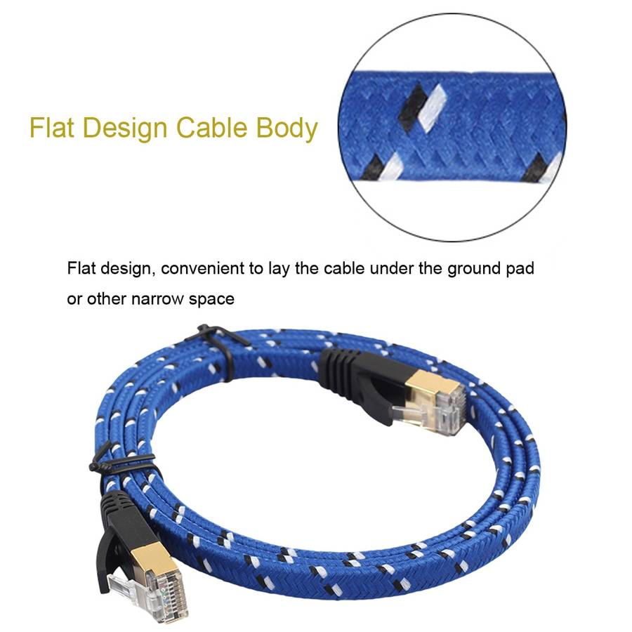 3m Gold Plated CAT-7 10 Gigabit Ethernet Ultra Flat Patch Cable for Modem Router LAN Network, Built