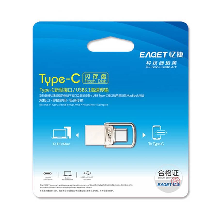 EAGET CU20 64GB Waterproof 2 in 1 USB-C / Type-C + USB 3.1 Flash Disk for Type-C Smartphones & PC