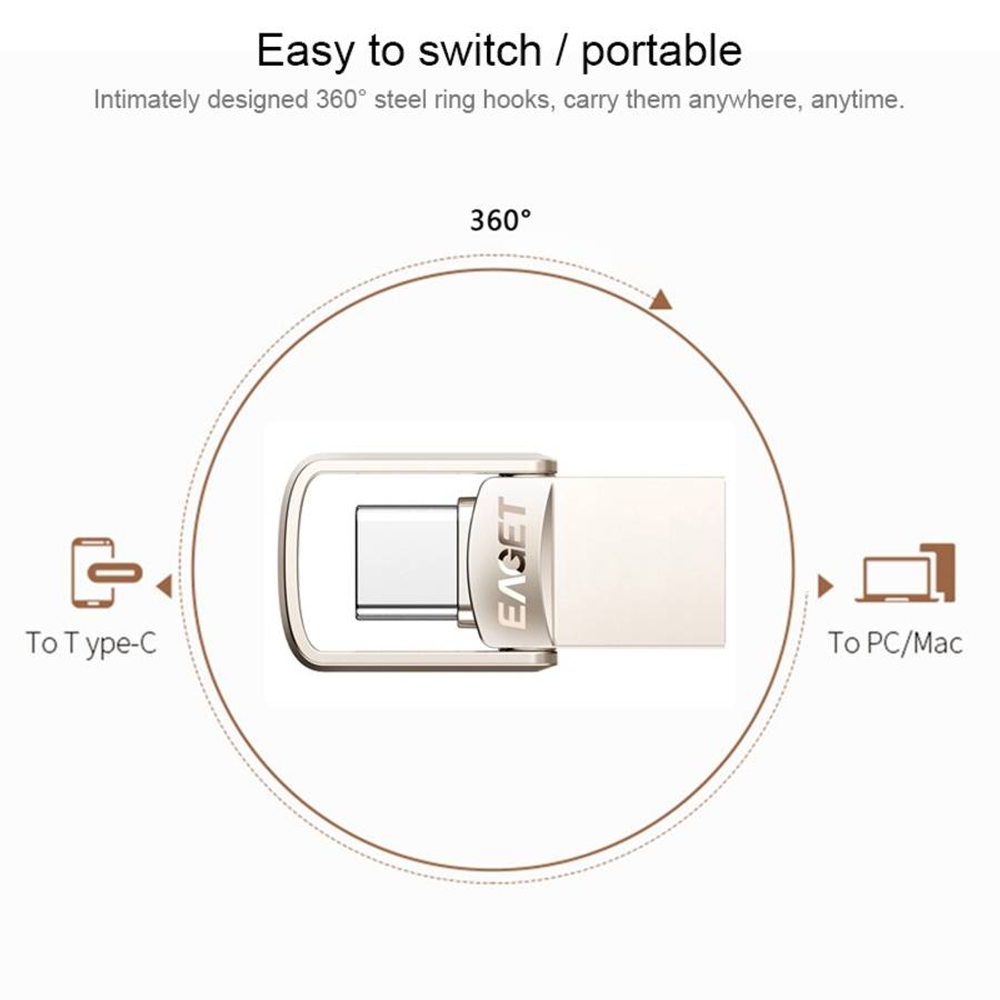 EAGET CU20 64GB Waterproof 2 in 1 USB-C / Type-C + USB 3.1 Flash Disk for Type-C Smartphones & PC