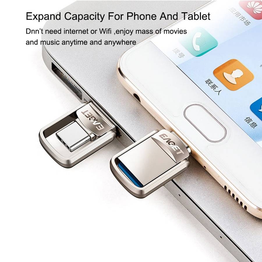 EAGET CU20 64GB Waterproof 2 in 1 USB-C / Type-C + USB 3.1 Flash Disk for Type-C Smartphones & PC