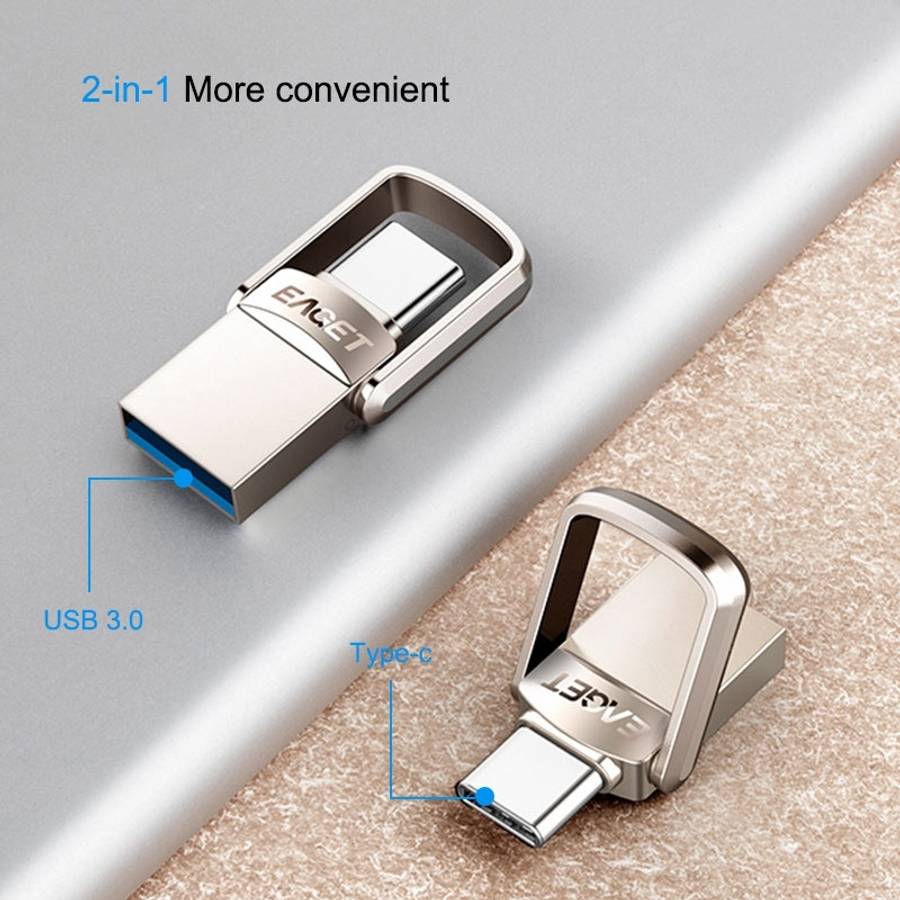 EAGET CU20 64GB Waterproof 2 in 1 USB-C / Type-C + USB 3.1 Flash Disk for Type-C Smartphones & PC