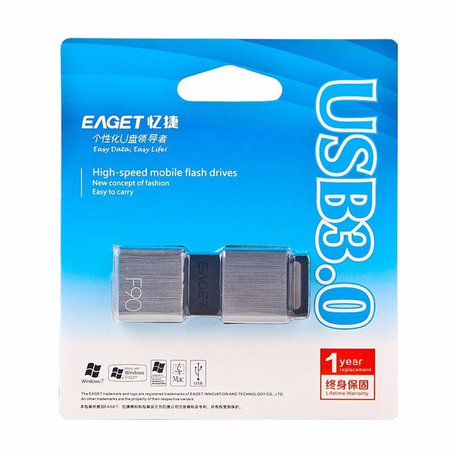 EAGET F90 32GB High-speed USB 3.0 Push-pull Zinc Alloy U Disk (Silver Grey)