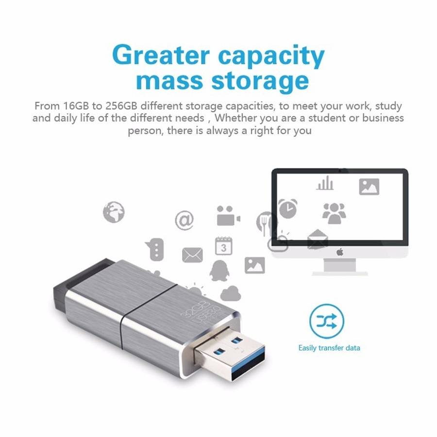 EAGET F90 32GB High-speed USB 3.0 Push-pull Zinc Alloy U Disk (Silver Grey)