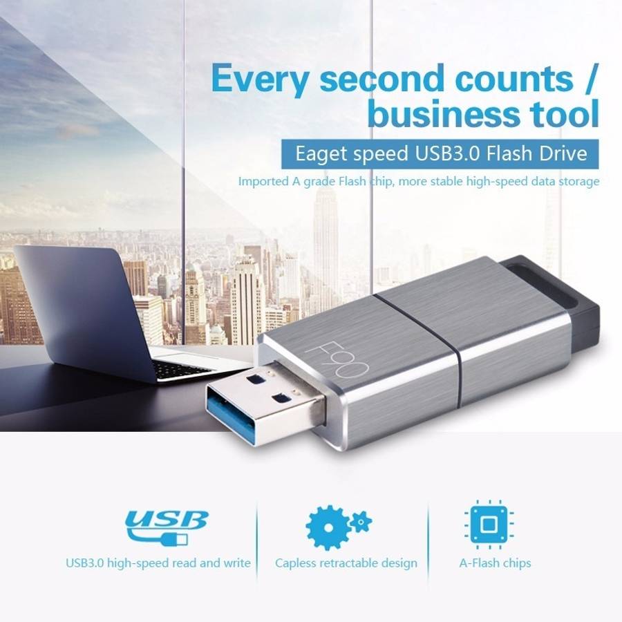 EAGET F90 32GB High-speed USB 3.0 Push-pull Zinc Alloy U Disk (Silver Grey)