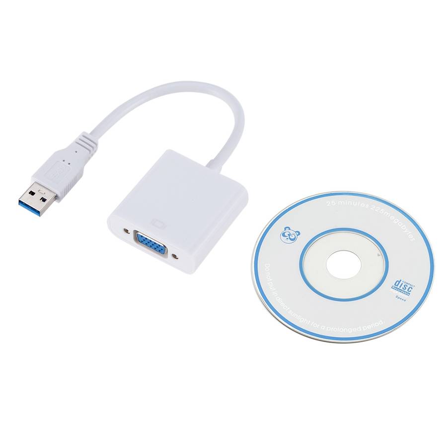 External Graphics Card Converter Cable USB3.0 to VGA, Resolution: 1080P(White)