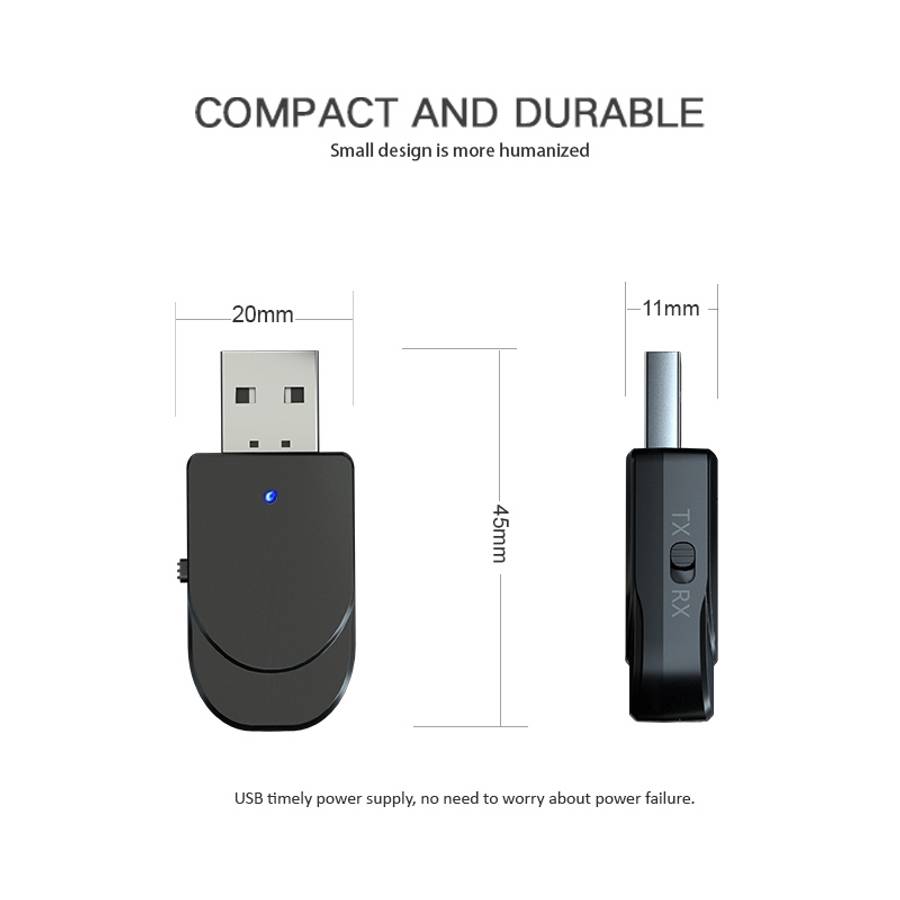 KN330 3 in 1 USB Bluetooth 5.0 Adapter Audio Transmitter Receiver with Switch Button & 3.5mm AUX I
