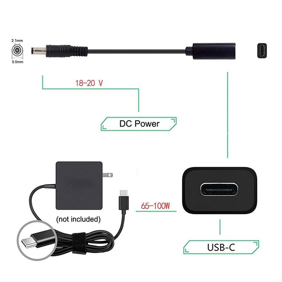 DP USB-C / Type-C to 5.5 x 2.1mm Power Adapter Charger Cable