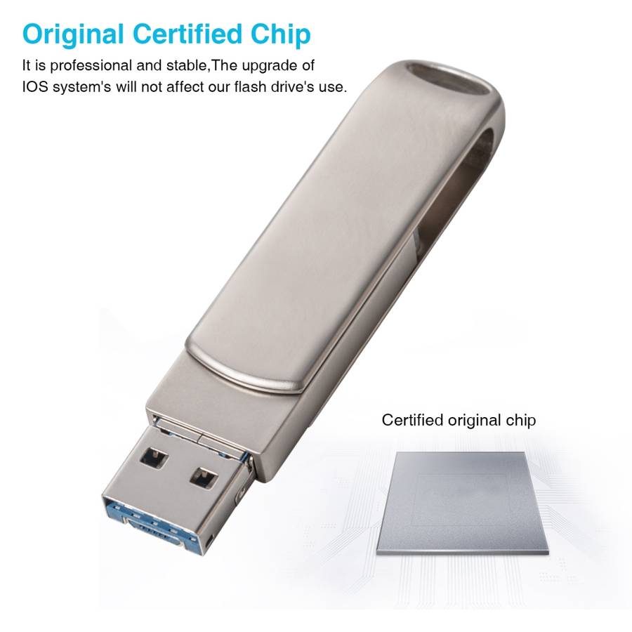 Richwell 3 in 1 128G Micro USB + 8 Pin + USB 3.0 Metal Rotating Push-pull Flash Disk ... (Silver)