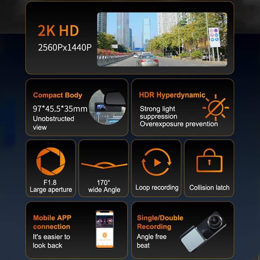 U06 2K Ultra HD Night Vision WiFi Car Driving Recorder Support Mobile APP