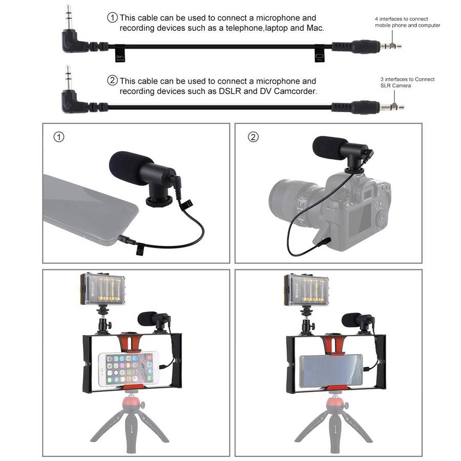 PULUZ 3 in 1 Vlogging Live Broadcast LED Selfie Light Smartphone Video Rig Kits with Mic ... (Red)