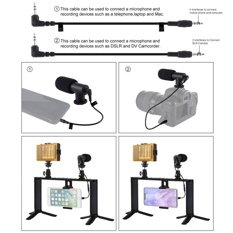 PULUZ 4 in 1 Vlogging Live Broadcast LED Selfie Light Smartphone Video Rig Handle Stabilizer Alumi