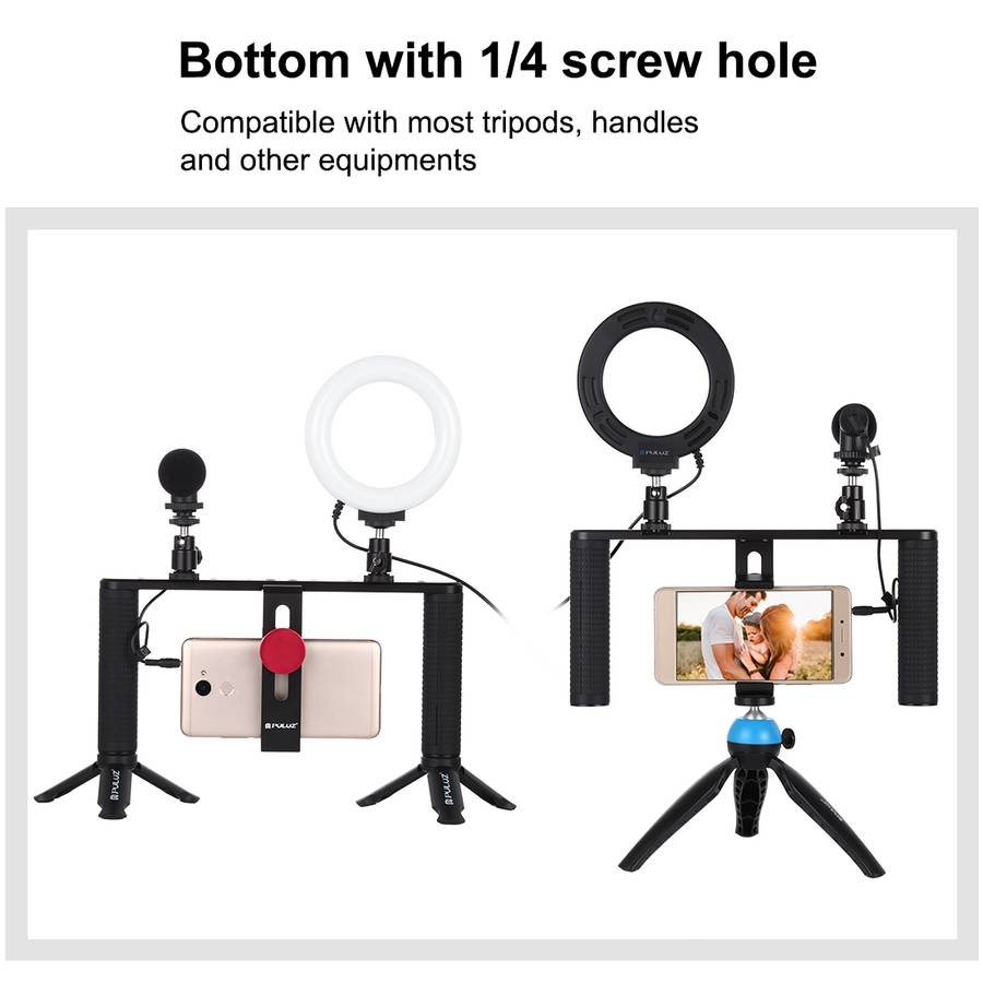 PULUZ 4 in 1 Vlogging Live Broadcast 4.7 inch 12cm Ring LED Selfie Light Smartphone Video Rig Hand