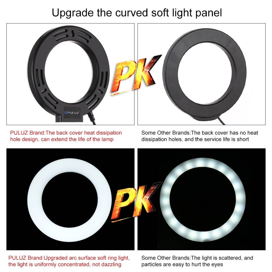 PULUZ 6.2 inch 16cm USB 3 Modes Dimmable LED Ring Vlogging Photography Video Lights + Desktop Trip