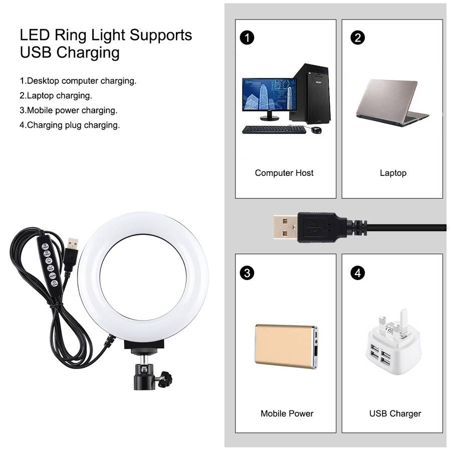 PULUZ 4.7 inch 12cm Curved Surface Ring Light + Round Base Desktop Mount USB 10 Modes ... (Black)