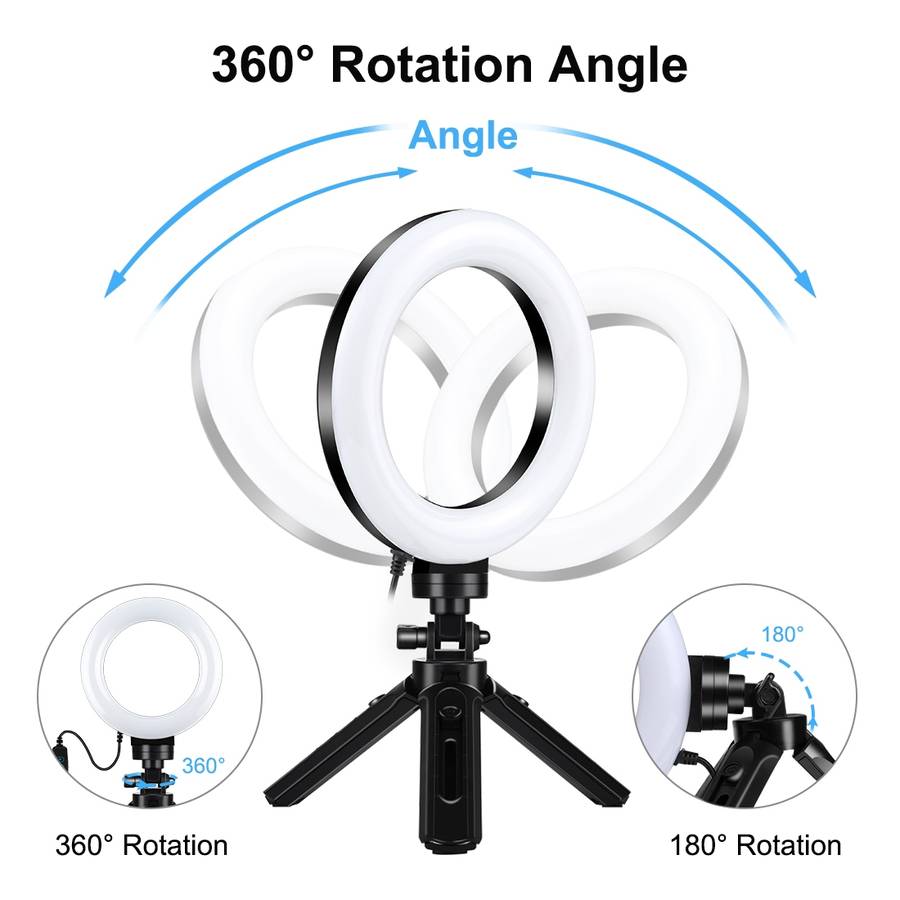 PULUZ 4.7 inch 12cm USB 3 Modes Dimmable LED Ring Vlogging Photography Video Lights + ... (Black)