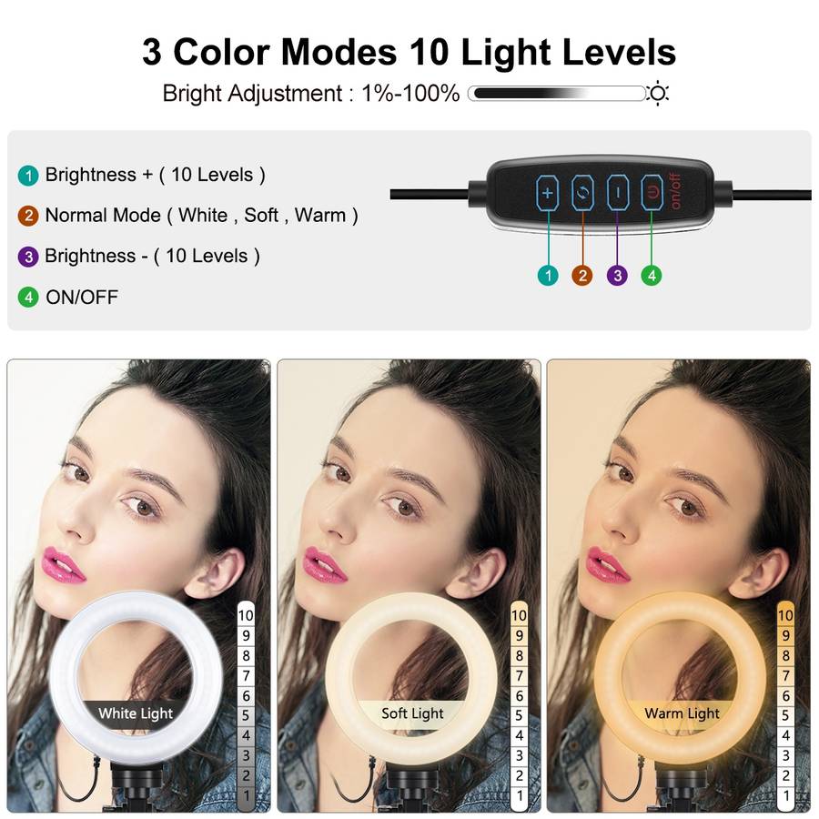 PULUZ 4.7 inch 12cm USB 3 Modes Dimmable LED Ring Vlogging Photography Video Lights + ... (Black)