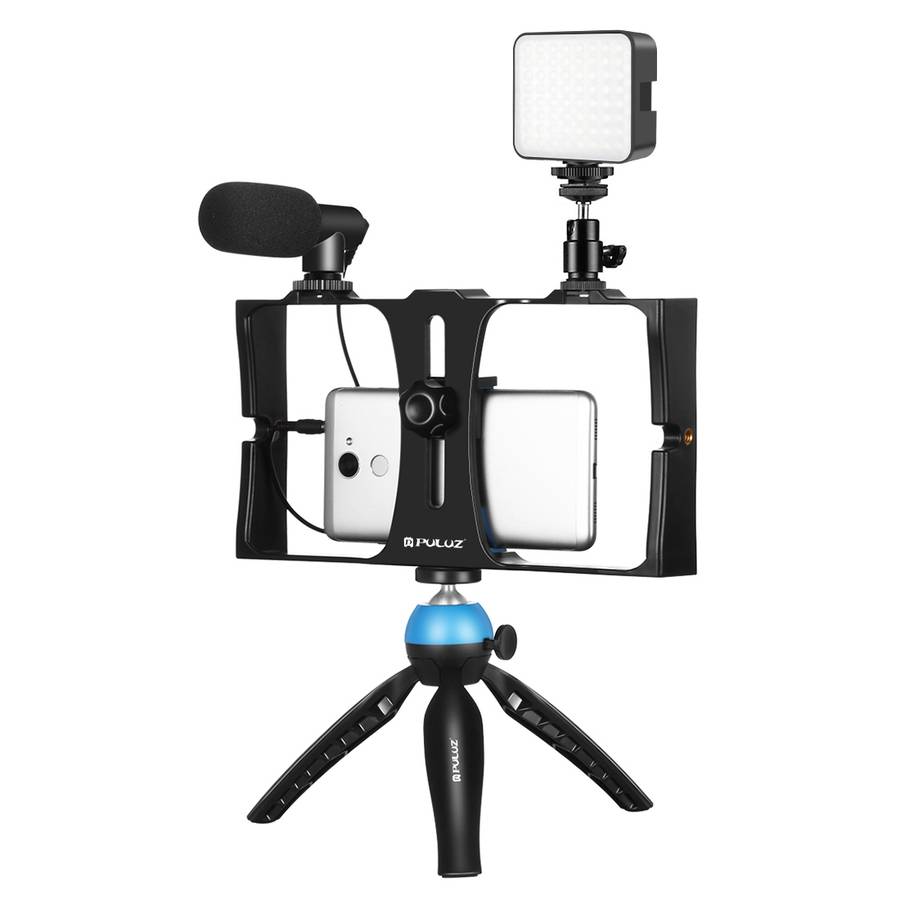 PULUZ 4 in 1 Vlogging Live Broadcast LED Selfie Fill Light Smartphone Video Rig Kits wi ... (Blue)