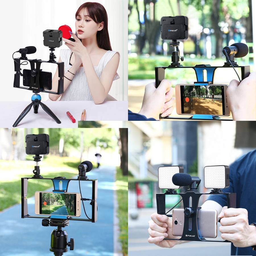 PULUZ 4 in 1 Vlogging Live Broadcast LED Selfie Fill Light Smartphone Video Rig Kits wi ... (Blue)